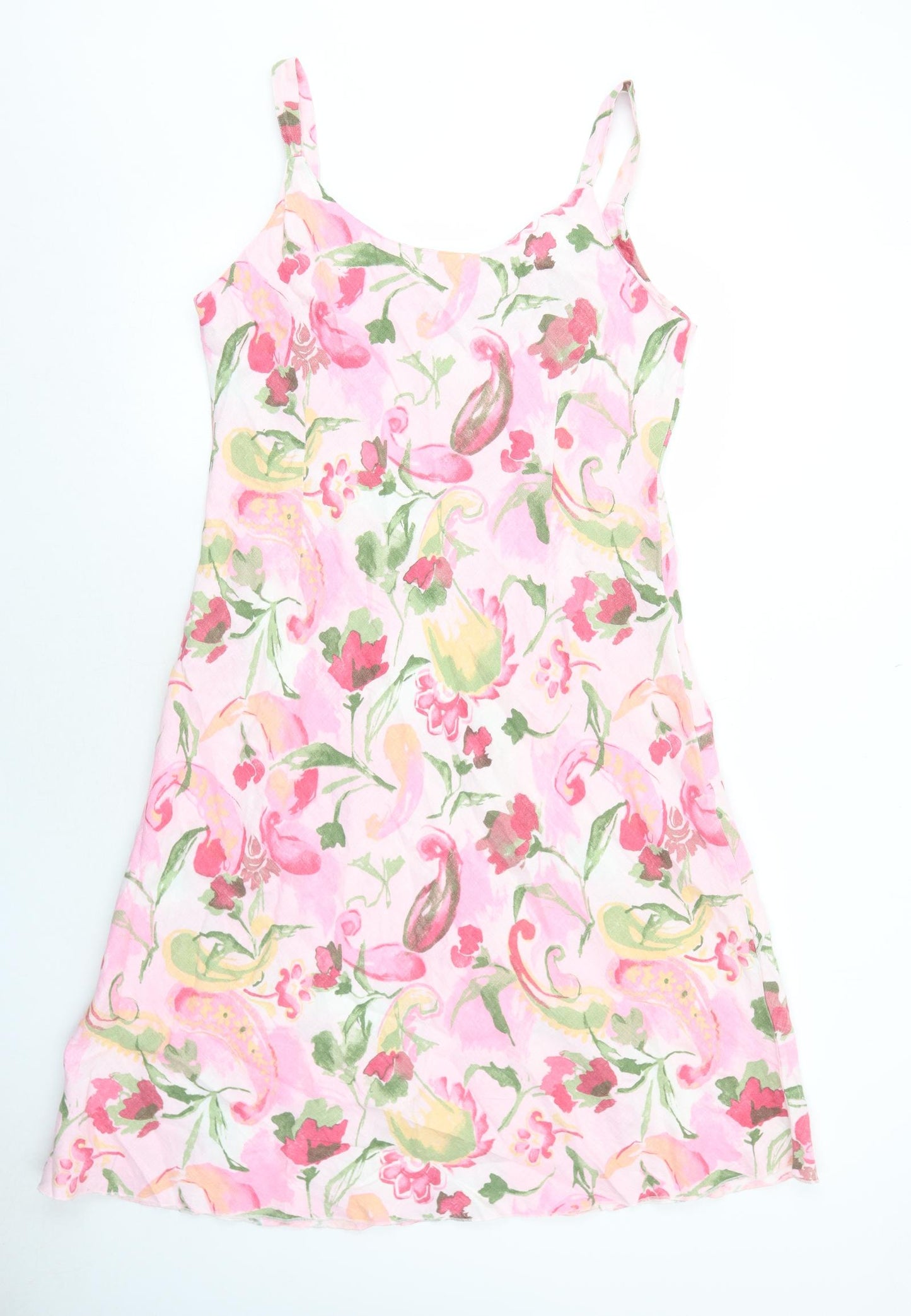 Per Una Womens Pink Geometric Linen Tank Dress Size 18 Round Neck Pullover
