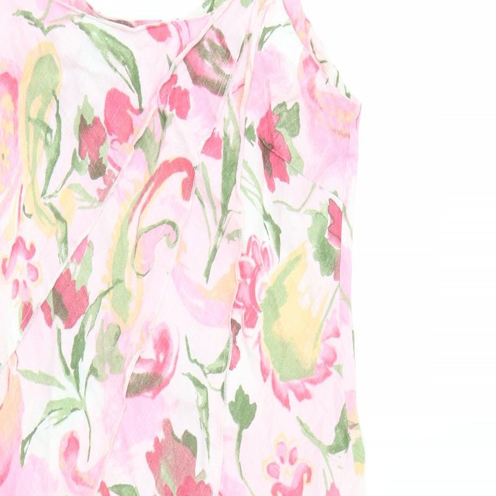 Per Una Womens Pink Geometric Linen Tank Dress Size 18 Round Neck Pullover