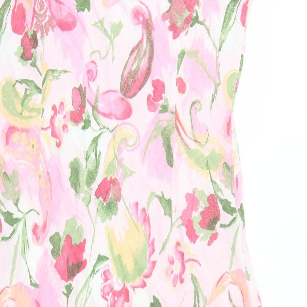 Per Una Womens Pink Geometric Linen Tank Dress Size 18 Round Neck Pullover