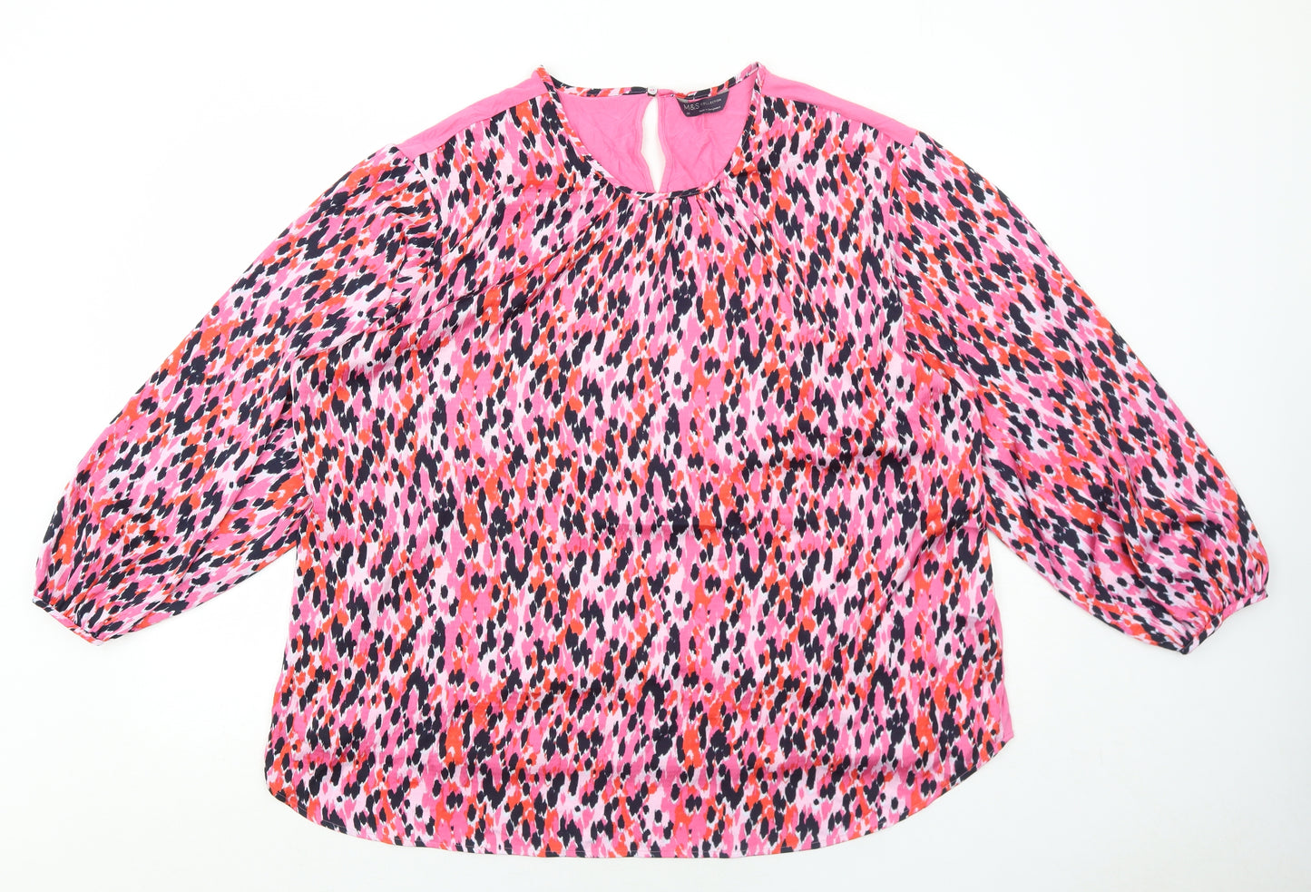 Marks and Spencer Womens Pink Geometric Polyester Basic Blouse Size 20 Round Neck