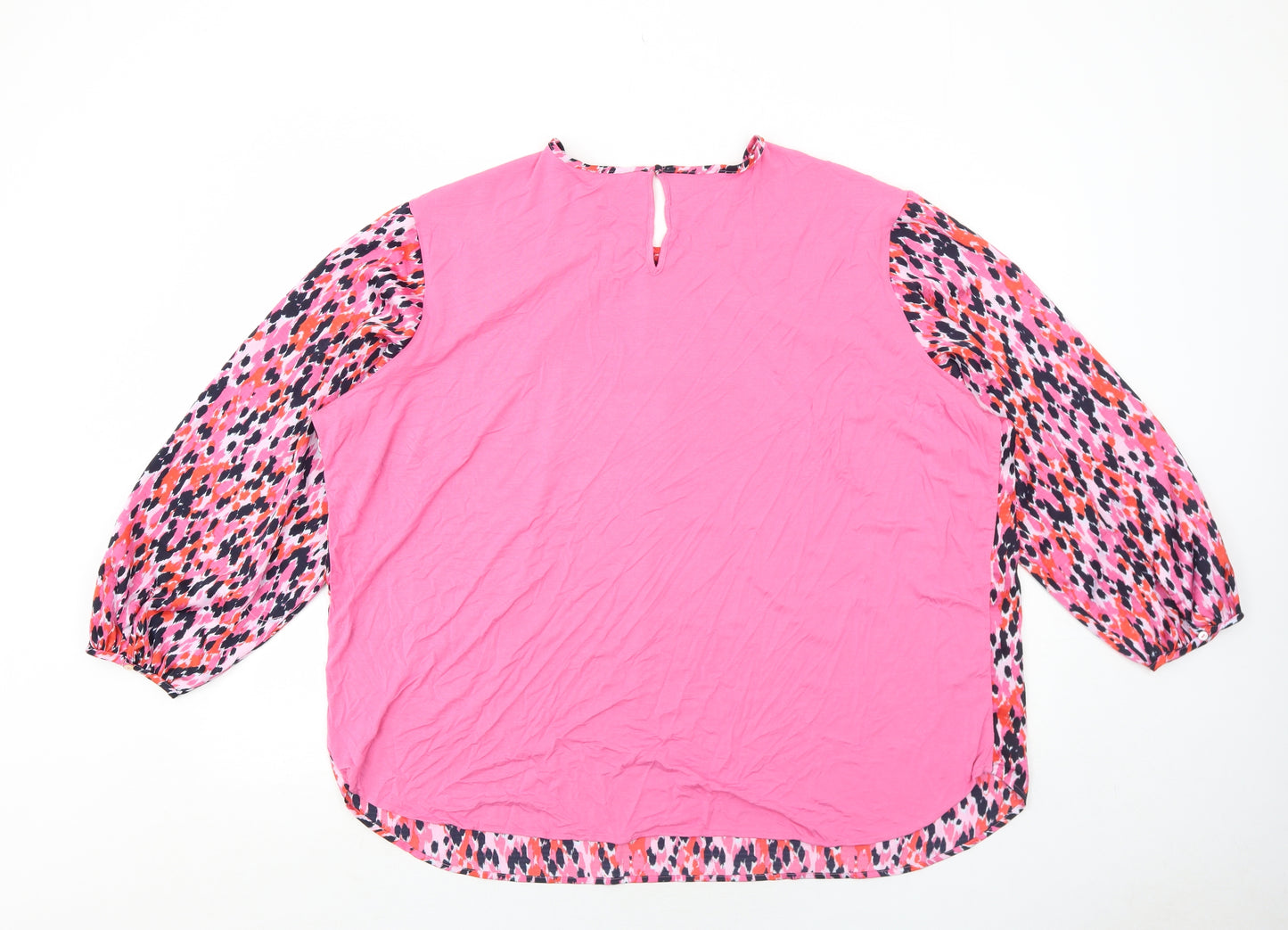 Marks and Spencer Womens Pink Geometric Polyester Basic Blouse Size 20 Round Neck