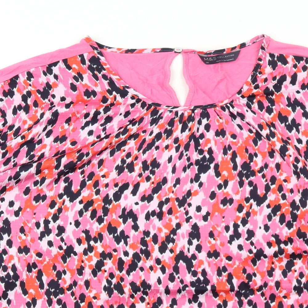 Marks and Spencer Womens Pink Geometric Polyester Basic Blouse Size 20 Round Neck