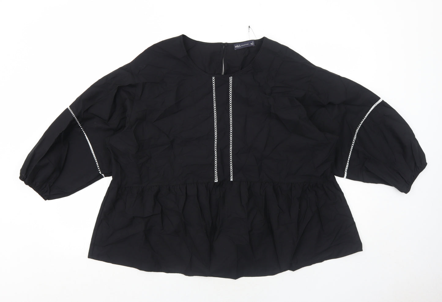 Marks and Spencer Womens Black Cotton Basic Blouse Size 18 Round Neck