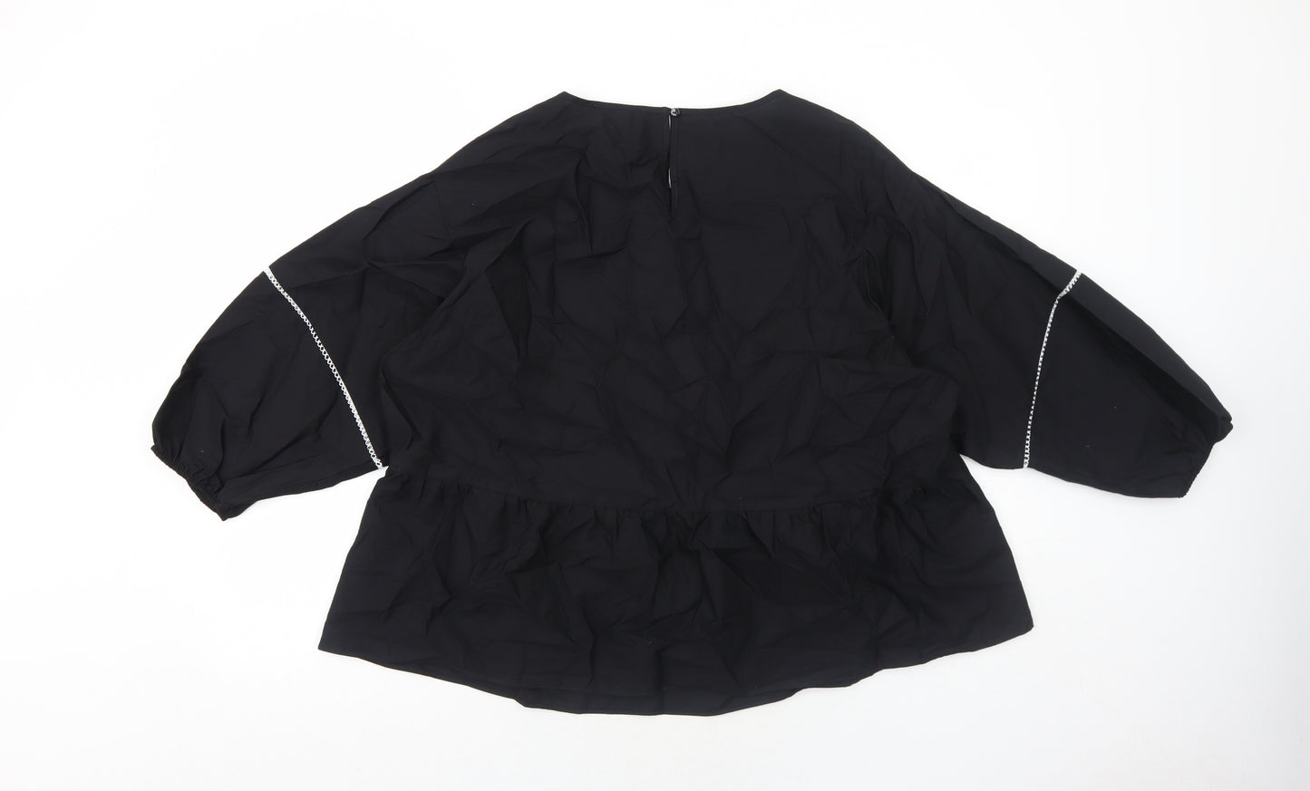 Marks and Spencer Womens Black Cotton Basic Blouse Size 18 Round Neck