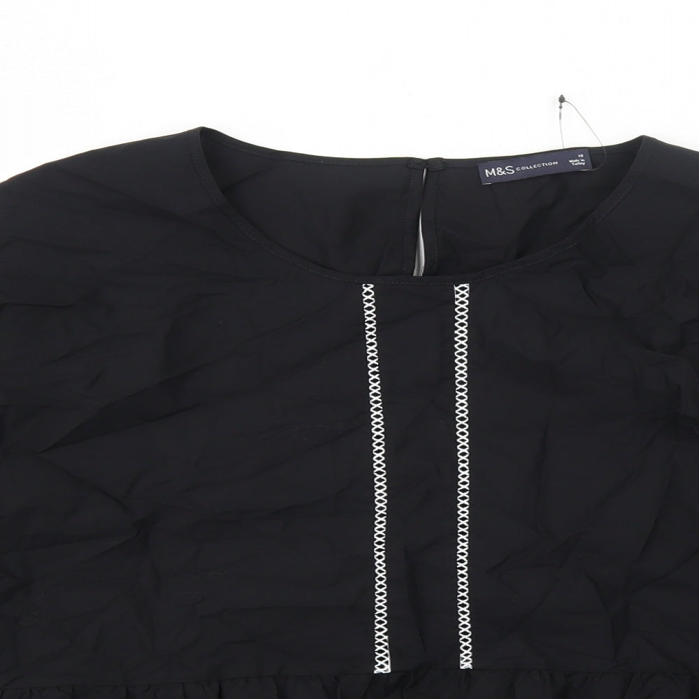 Marks and Spencer Womens Black Cotton Basic Blouse Size 18 Round Neck