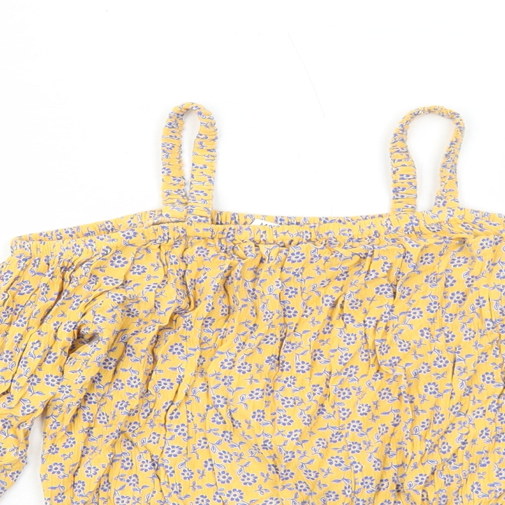 Marks and Spencer Girls Orange Floral Viscose Pullover Blouse Size 9-10 Years Off the Shoulder Pullover