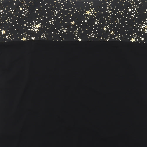 Emery Rose Womens Black Geometric Polyester Basic T-Shirt Size S Boat Neck - Star Pattern