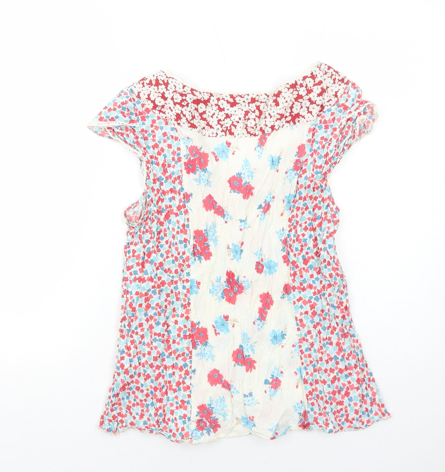 Per Una Womens Red Floral Cotton Basic Blouse Size 18 Scoop Neck