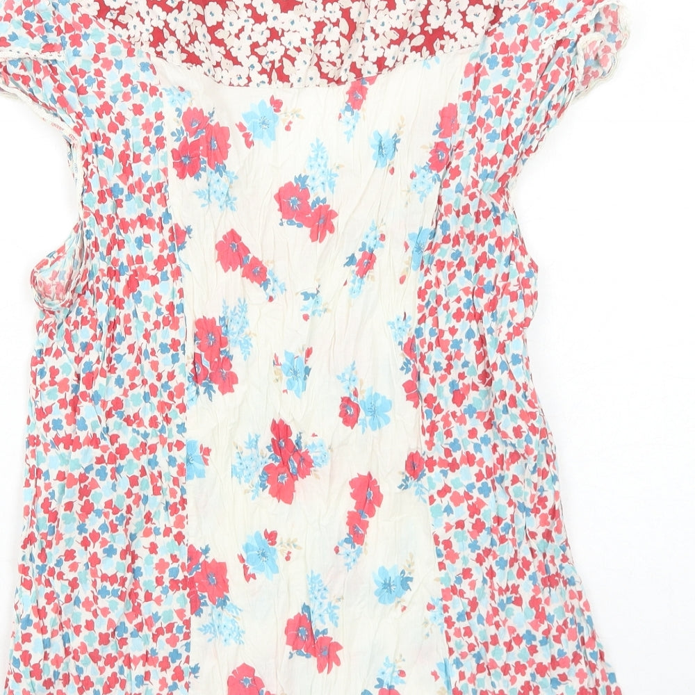 Per Una Womens Red Floral Cotton Basic Blouse Size 18 Scoop Neck