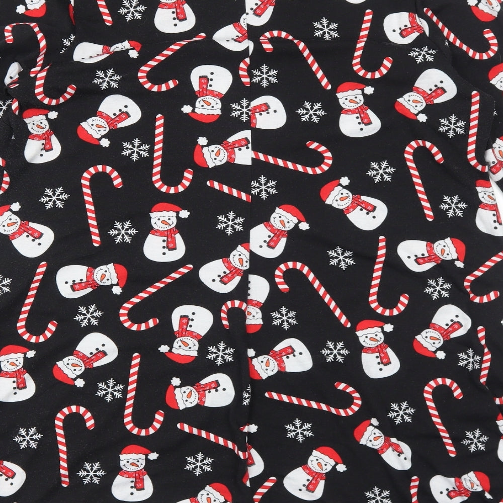 Capsule Womens Black Geometric Polyester Trapeze & Swing Size 22 Round Neck Pullover - Christmas Snowman Candy Cane