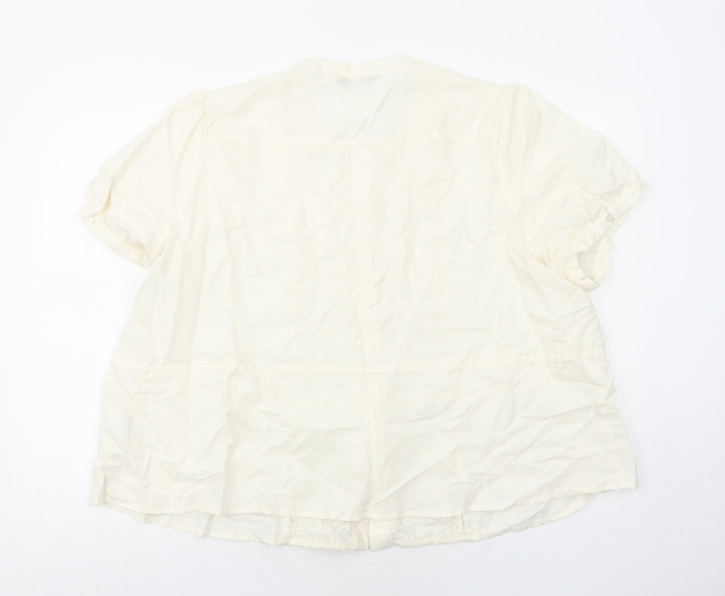 Marks and Spencer Womens Ivory Geometric Linen Basic Blouse Size 22 Round Neck