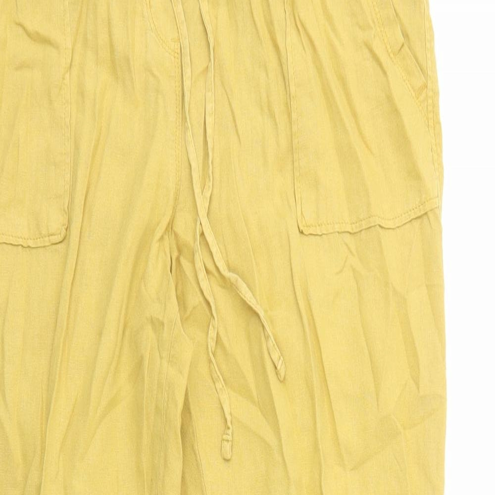 Marks and Spencer Womens Yellow Linen Trousers Size 14 Regular Drawstring