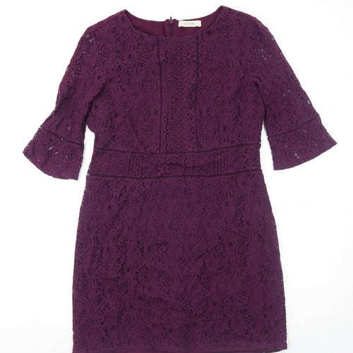 Oasis Womens Purple Floral Cotton A-Line Size L Round Neck Zip