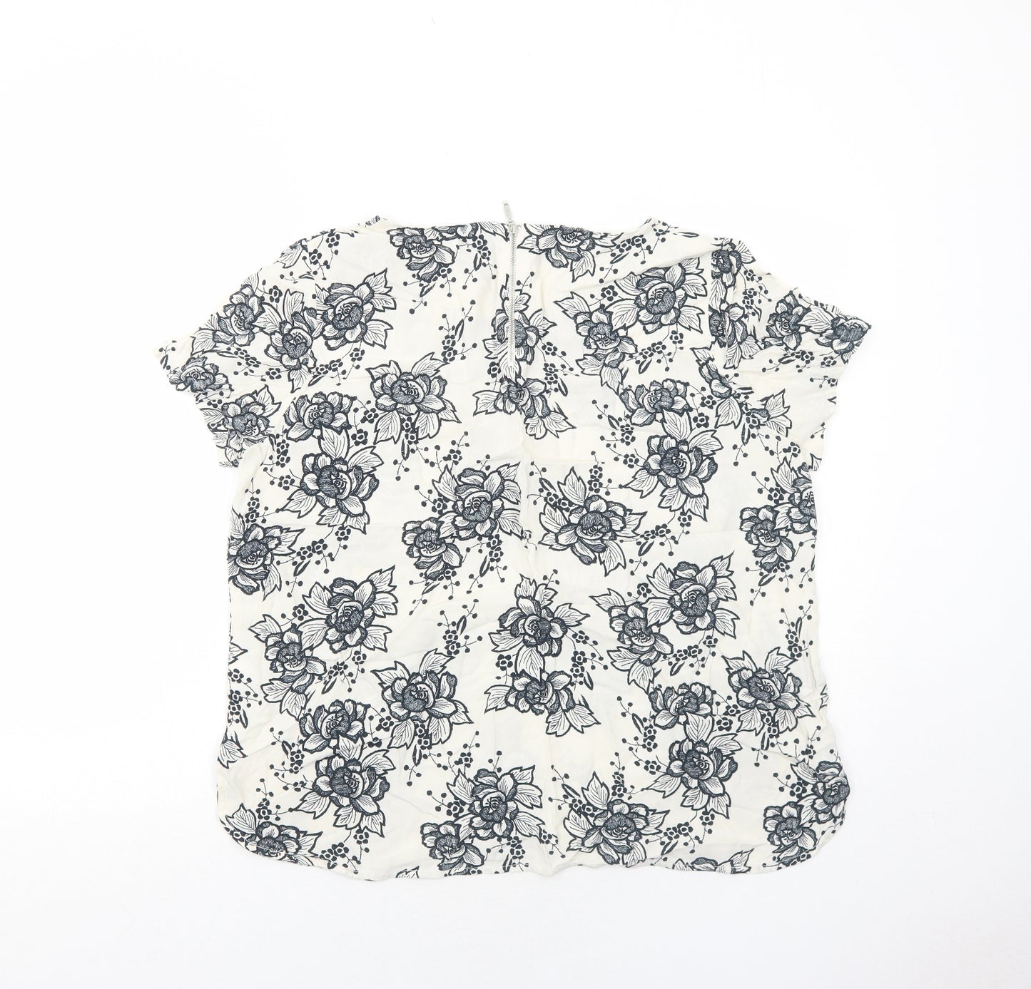 Marks and Spencer Womens Ivory Floral Viscose Basic Blouse Size 16 Round Neck