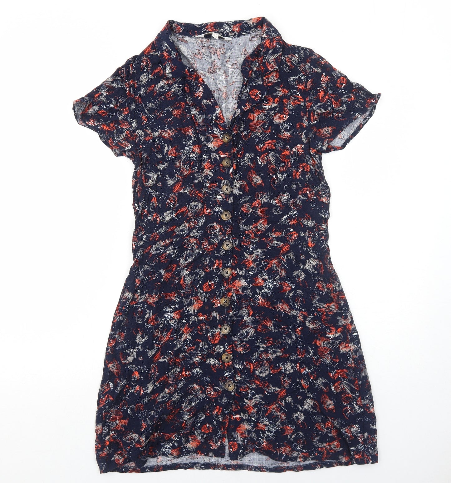 Apricot Womens Blue Geometric Viscose Shirt Dress Size 12 Collared Button