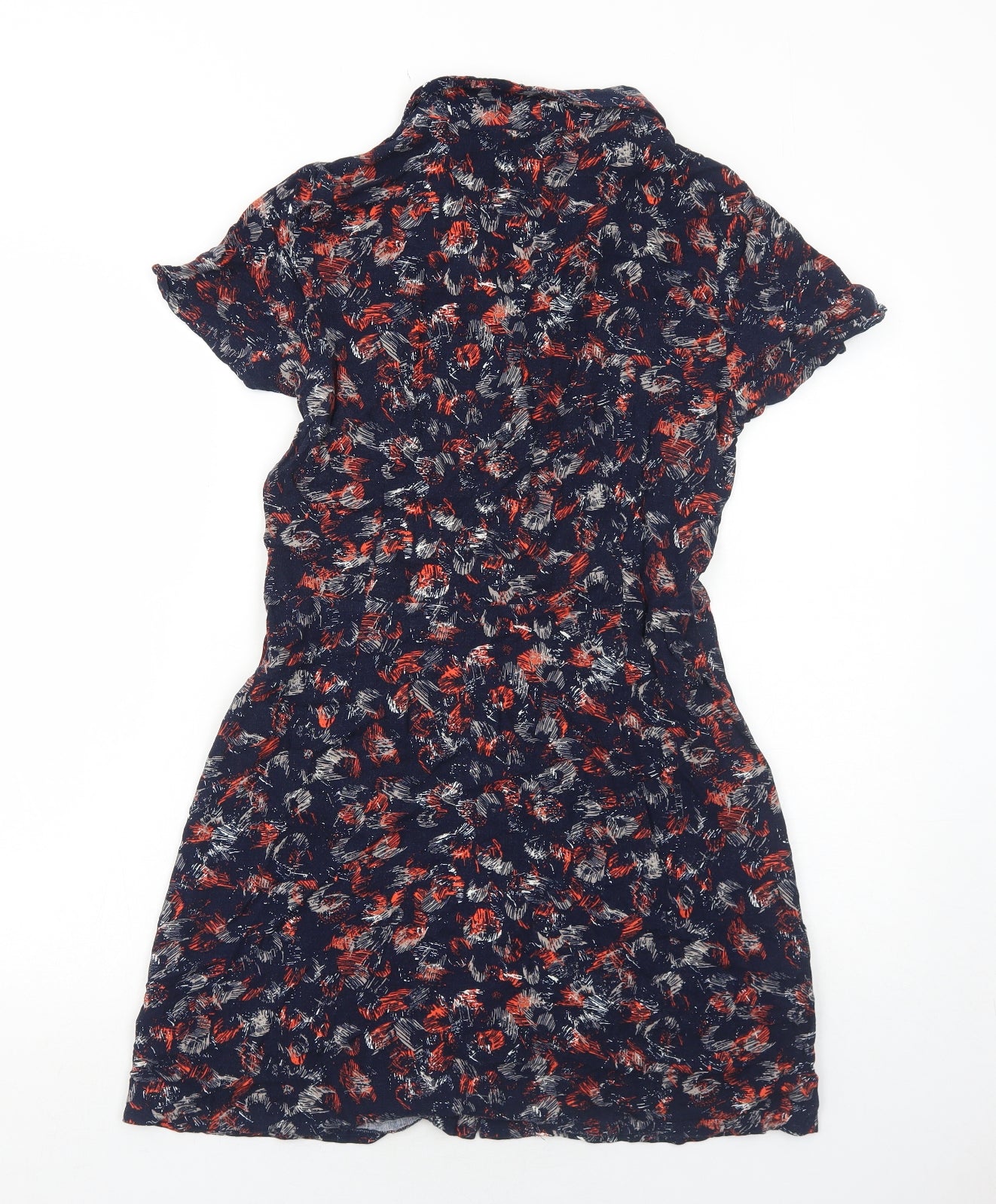 Apricot Womens Blue Geometric Viscose Shirt Dress Size 12 Collared Button