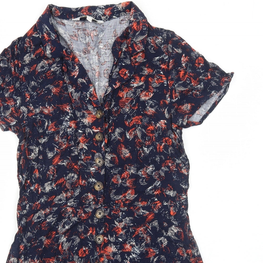Apricot Womens Blue Geometric Viscose Shirt Dress Size 12 Collared Button