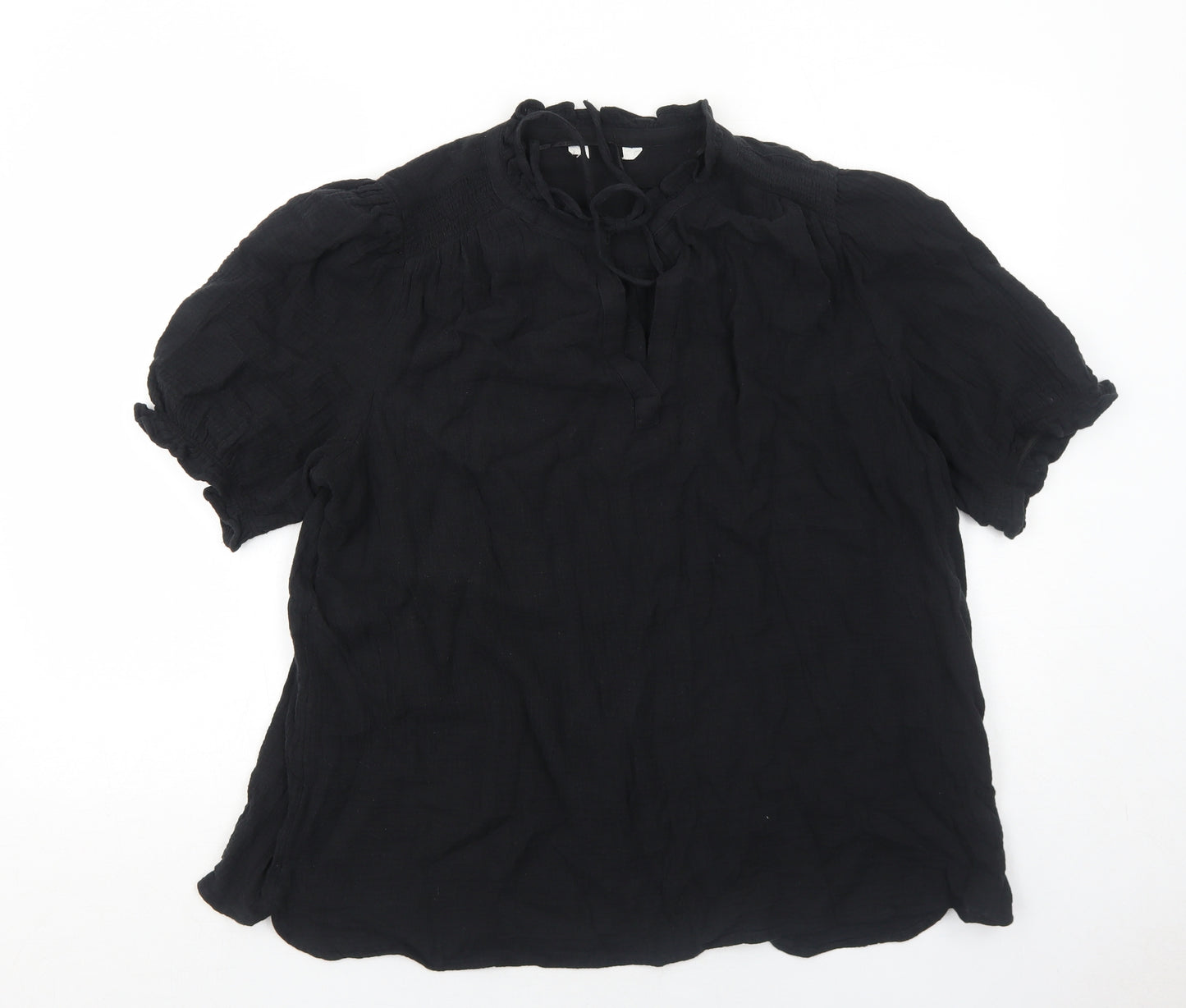 Marks and Spencer Womens Black Cotton Basic Blouse Size 16 Round Neck
