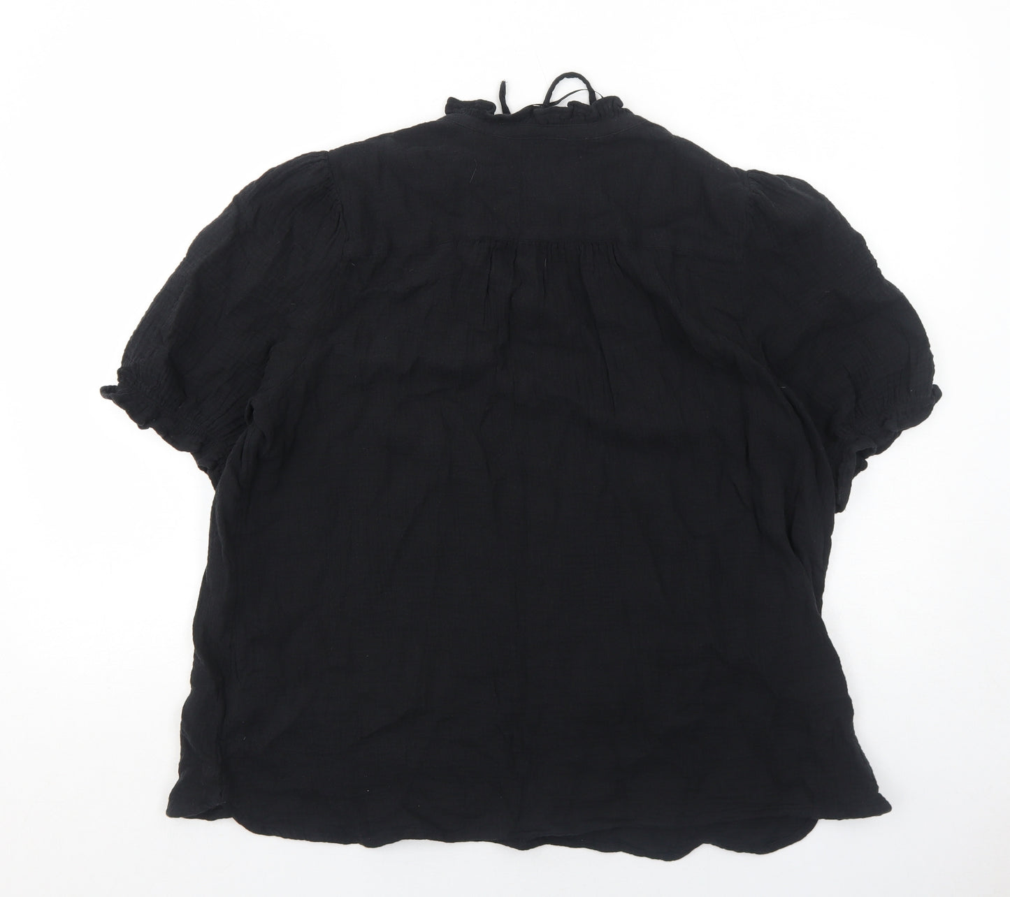 Marks and Spencer Womens Black Cotton Basic Blouse Size 16 Round Neck