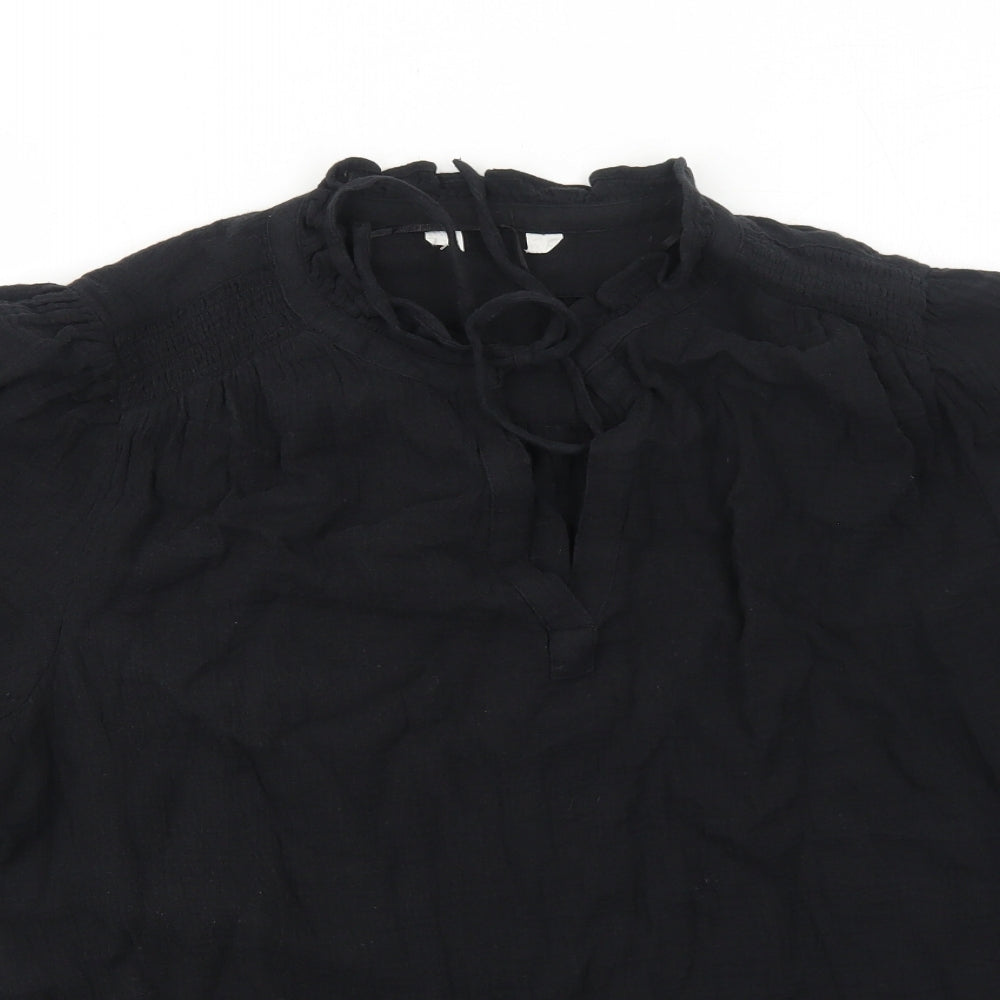 Marks and Spencer Womens Black Cotton Basic Blouse Size 16 Round Neck