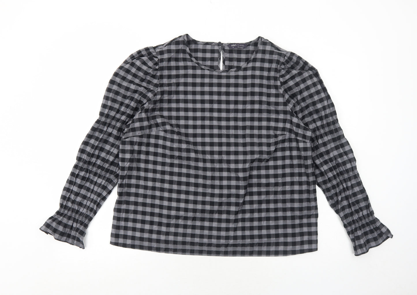 Marks and Spencer Womens Grey Geometric Polyester Basic Blouse Size 16 Round Neck