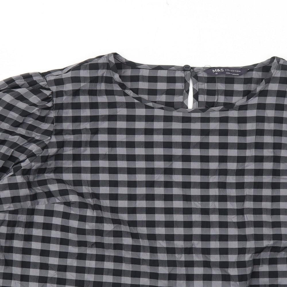 Marks and Spencer Womens Grey Geometric Polyester Basic Blouse Size 16 Round Neck