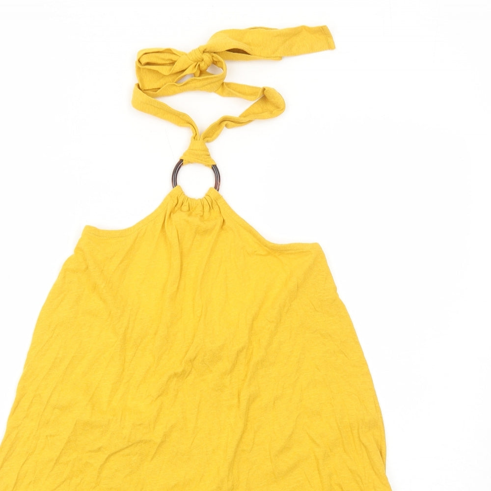 ASOS Womens Yellow Cotton Trapeze & Swing Size 6 Halter Tie