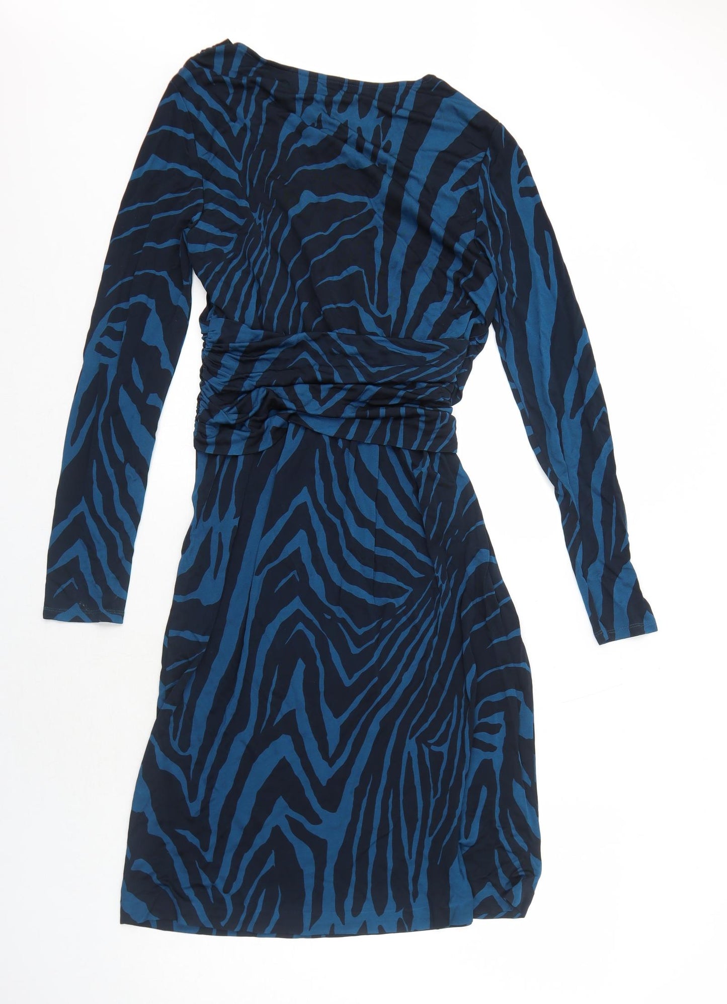 Fenn Wright Manson Womens Blue Animal Print Polyester A-Line Size 14 V-Neck Pullover - Tiger Pattern