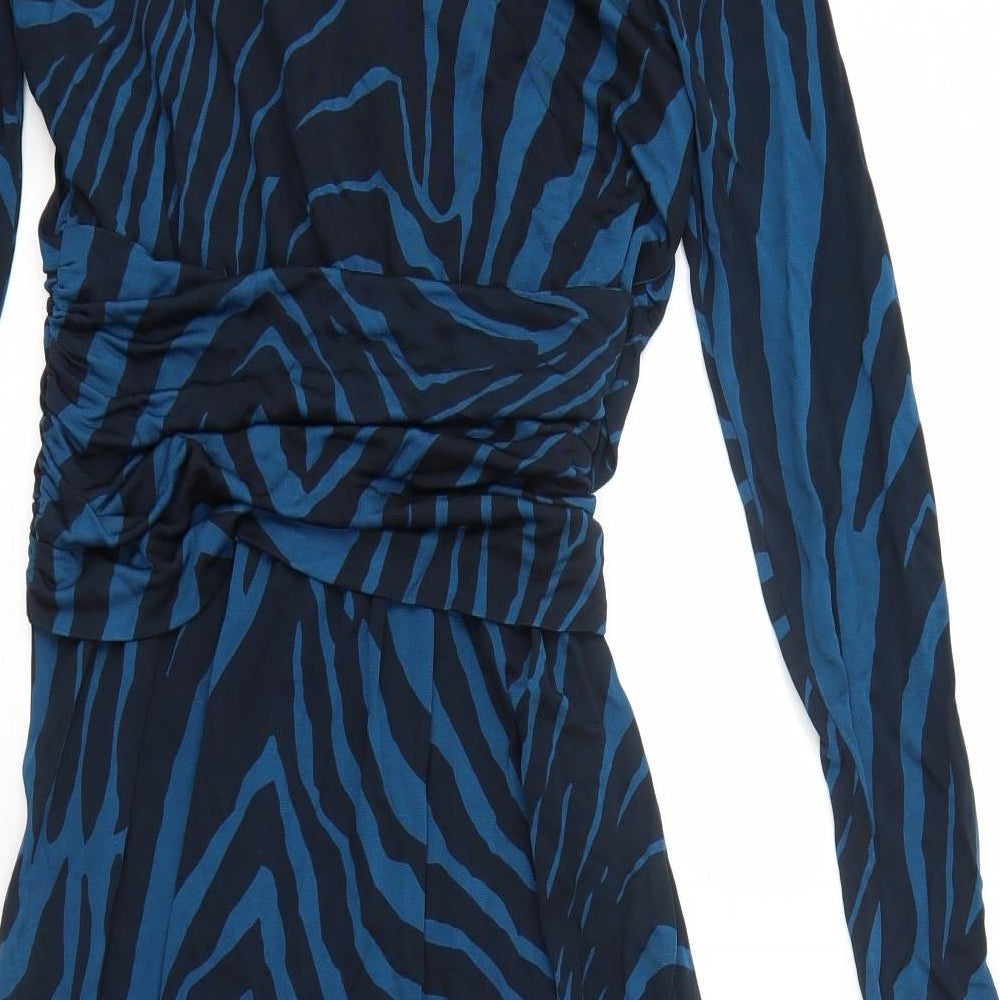 Fenn Wright Manson Womens Blue Animal Print Polyester A-Line Size 14 V-Neck Pullover - Tiger Pattern