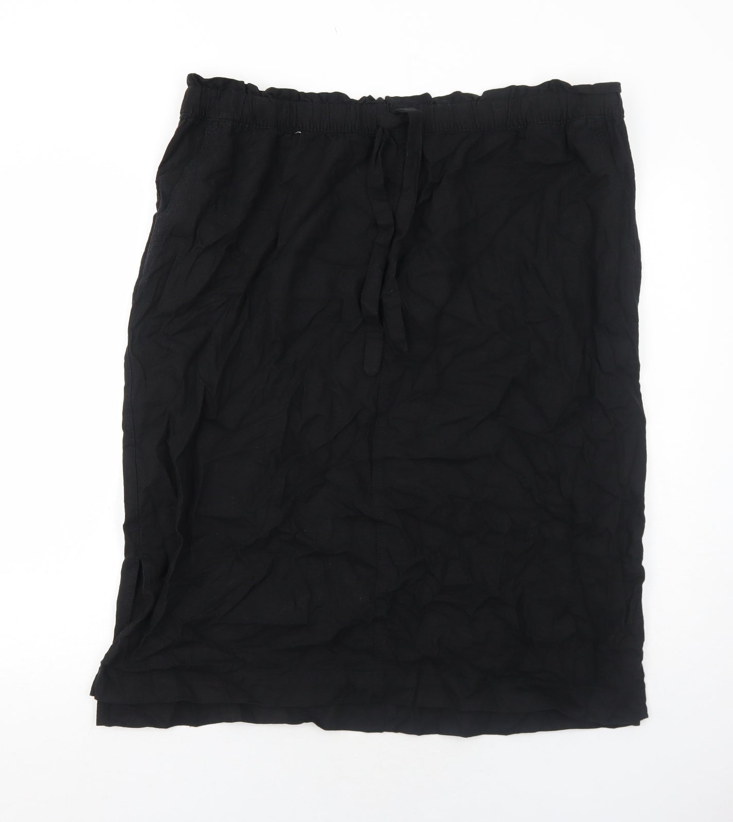 Marks and Spencer Womens Black Linen A-Line Skirt Size 22 Drawstring
