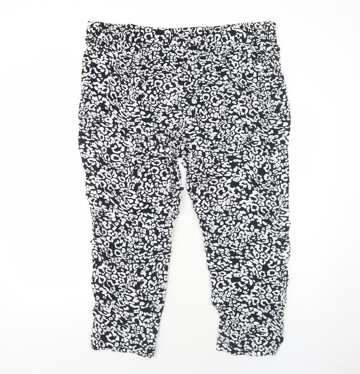 Marks and Spencer Womens Black Animal Print Viscose Trousers Size 22 Regular - Leopard Pattern