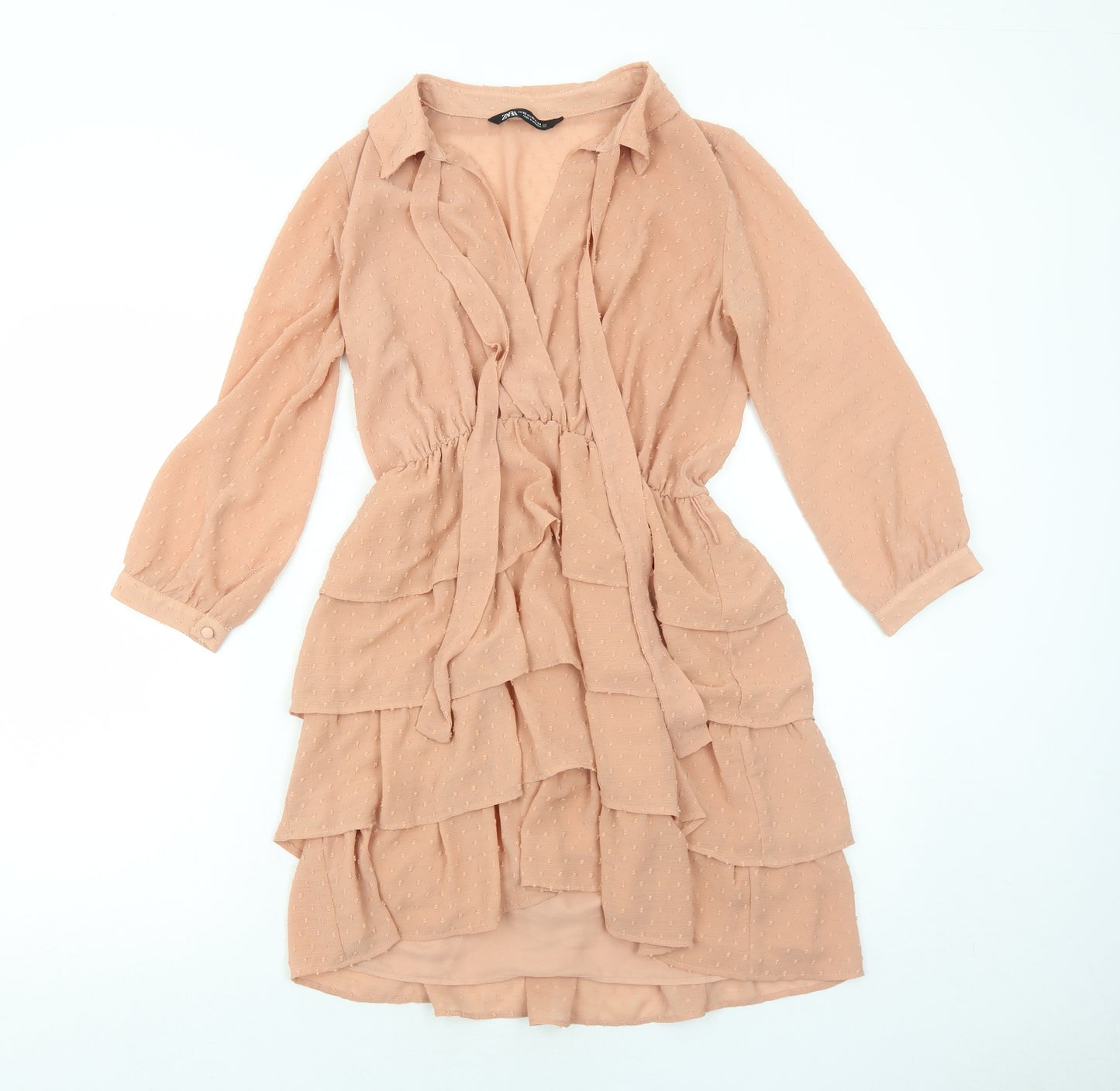 Zara Womens Beige Polyester Shirt Dress Size XS Collared Pullover