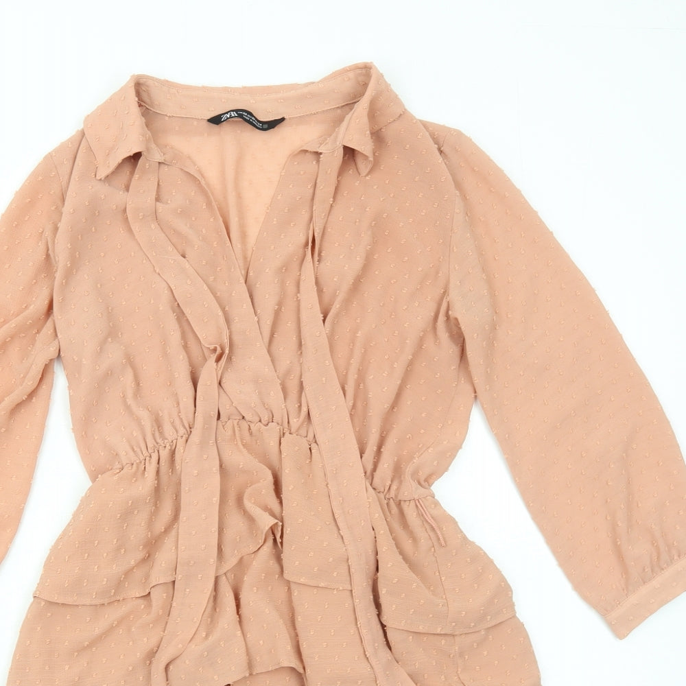 Zara Womens Beige Polyester Shirt Dress Size XS Collared Pullover
