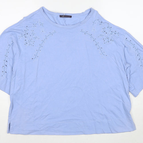 Marks and Spencer Womens Blue Cotton Basic Blouse Size 16 Round Neck - Broderie Anglaise