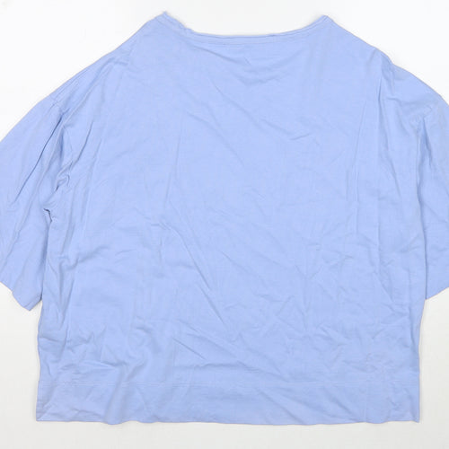Marks and Spencer Womens Blue Cotton Basic Blouse Size 16 Round Neck - Broderie Anglaise