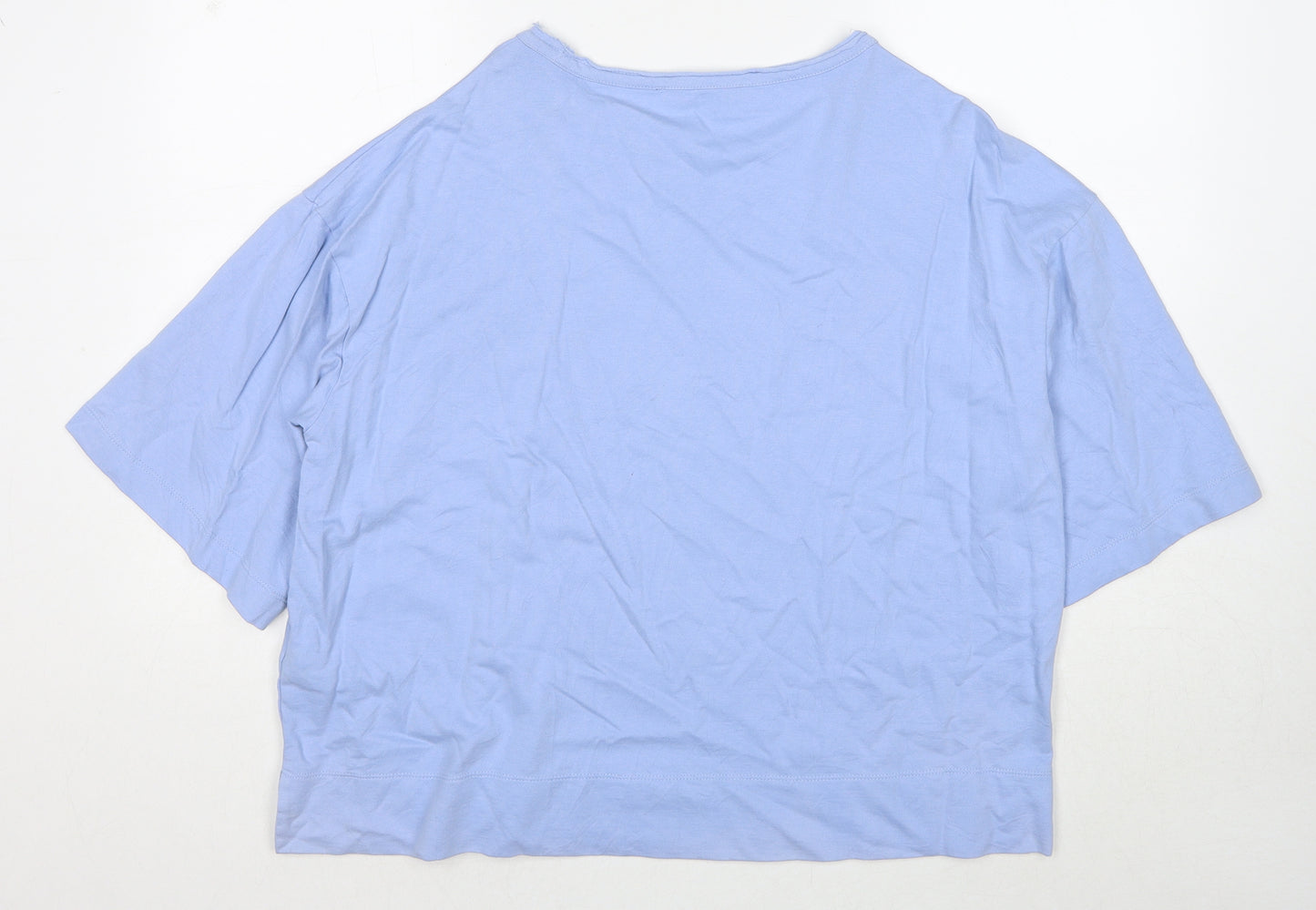 Marks and Spencer Womens Blue Cotton Basic Blouse Size 16 Round Neck - Broderie Anglaise