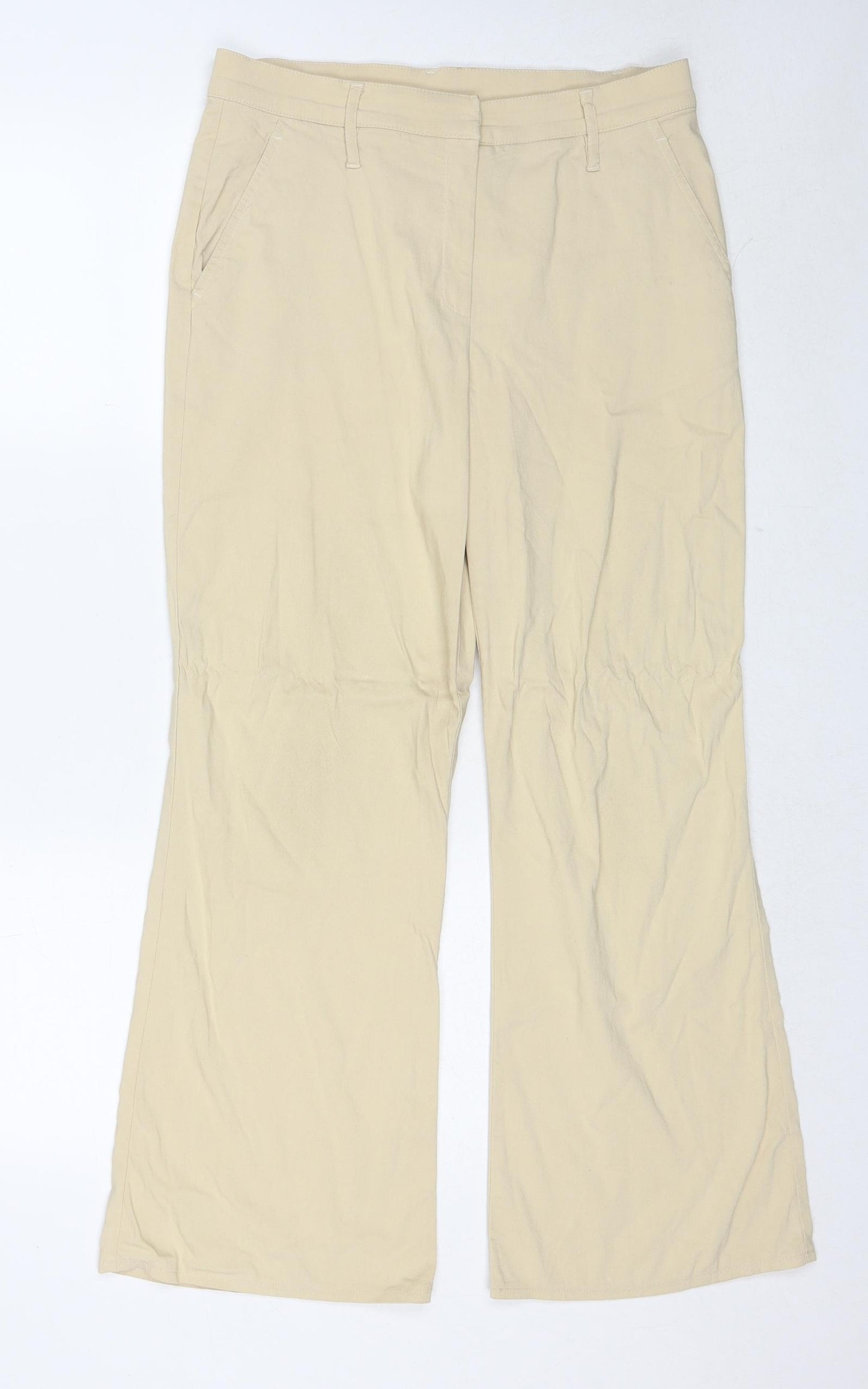 Marks and Spencer Womens Beige Viscose Trousers Size 12 Regular Zip