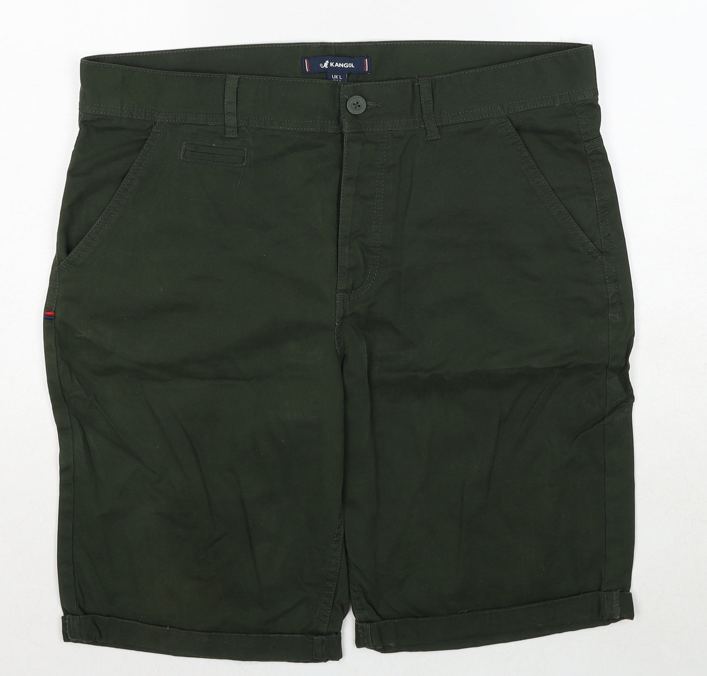 Kangol Mens Green Cotton Chino Shorts Size L Regular Zip