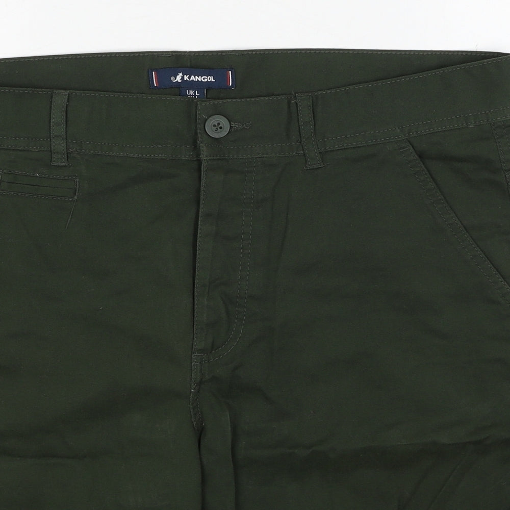 Kangol Mens Green Cotton Chino Shorts Size L Regular Zip