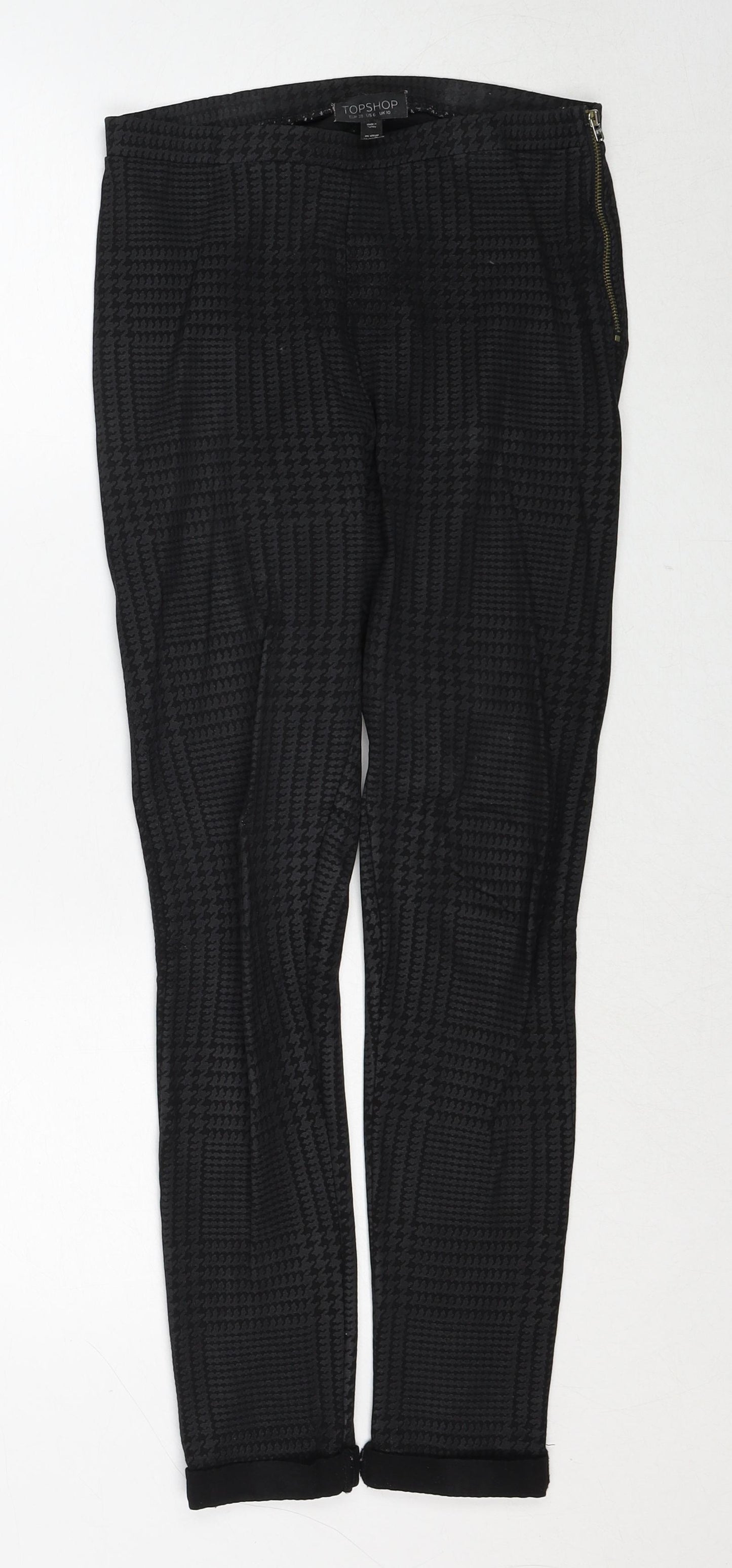 Topshop Womens Grey Plaid Viscose Trousers Size 10 Regular Zip