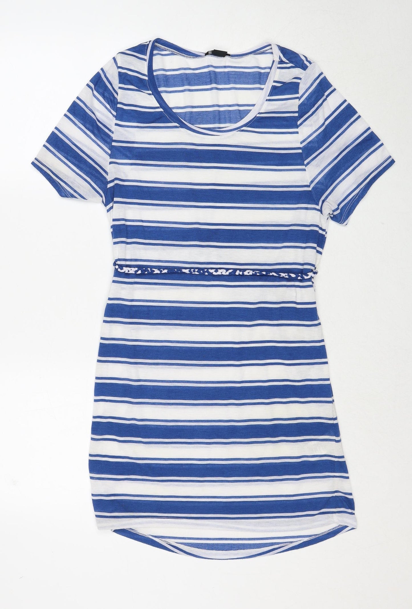 H&M Womens Blue Striped Polyester T-Shirt Dress Size S Round Neck Pullover