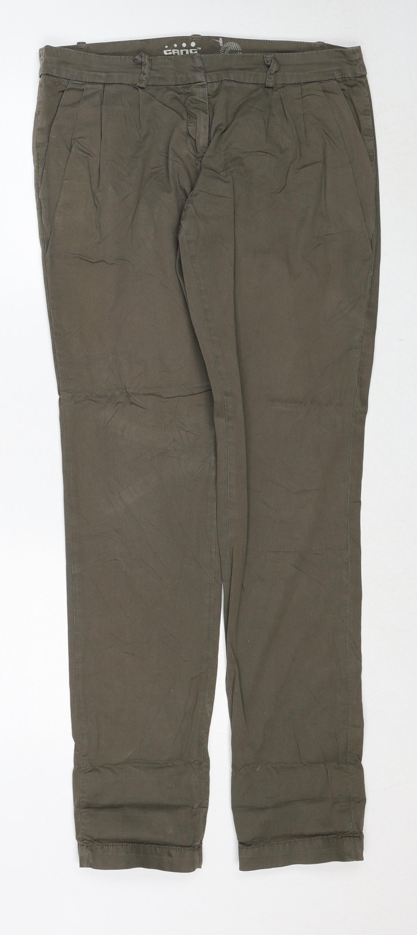 Gang Womens Brown Cotton Trousers Size 29 Regular Zip