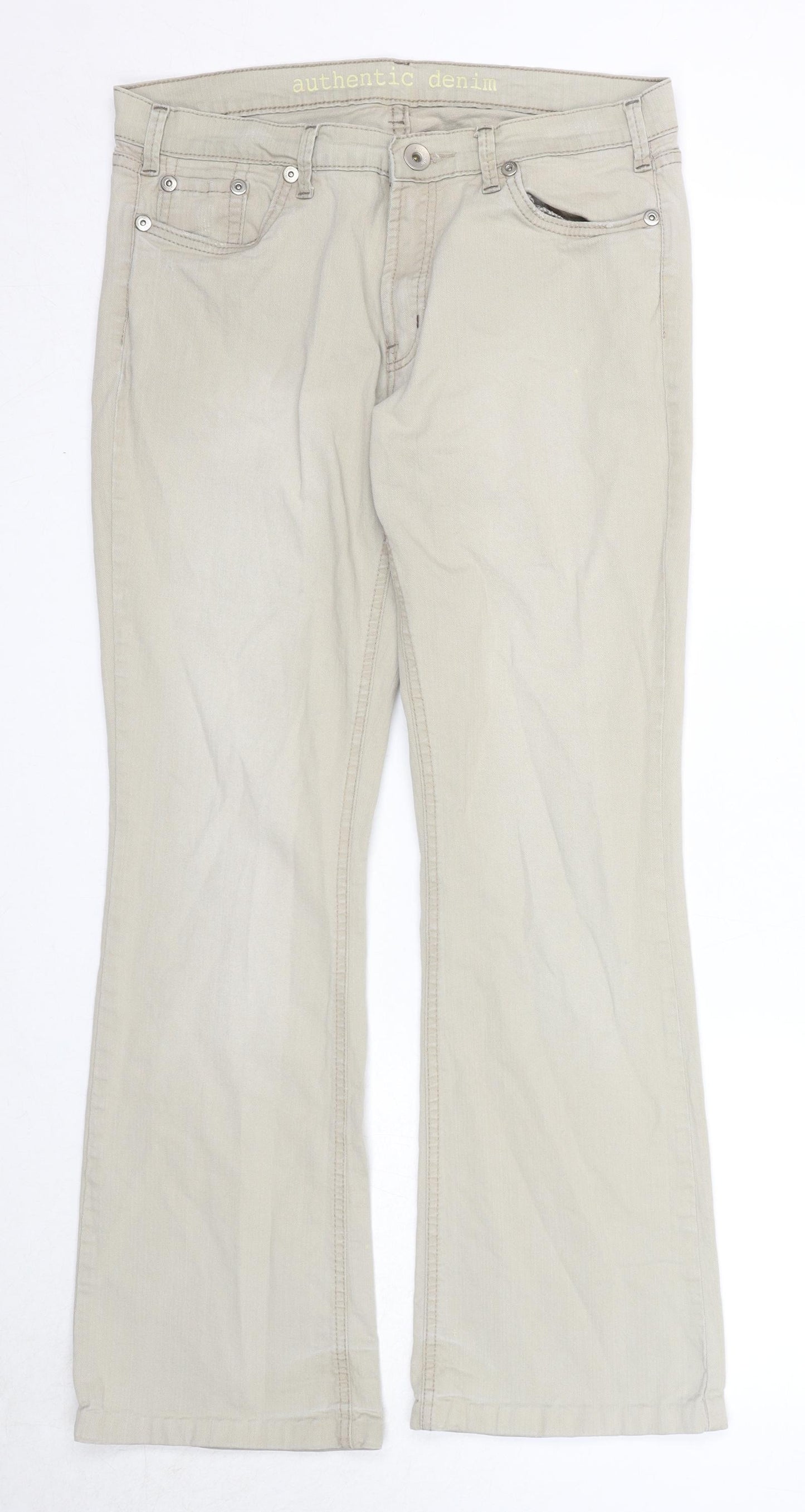 Marks and Spencer Womens Beige Cotton Flared Jeans Size 12 Regular Zip - Embroidered Pockets