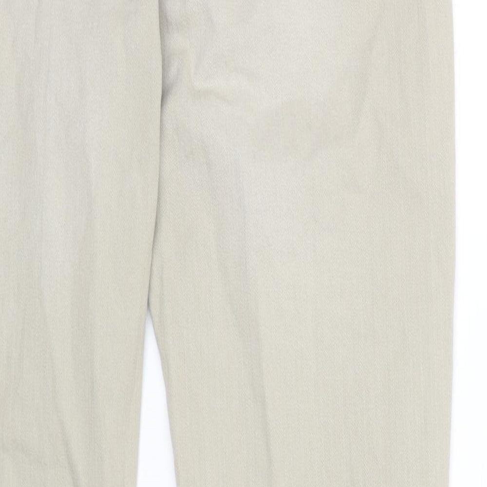 Marks and Spencer Womens Beige Cotton Flared Jeans Size 12 Regular Zip - Embroidered Pockets