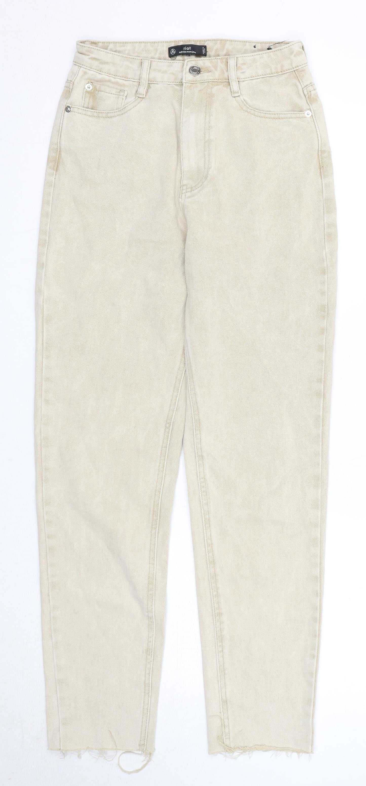Missguided Womens Beige Cotton Tapered Jeans Size 6 Regular Zip