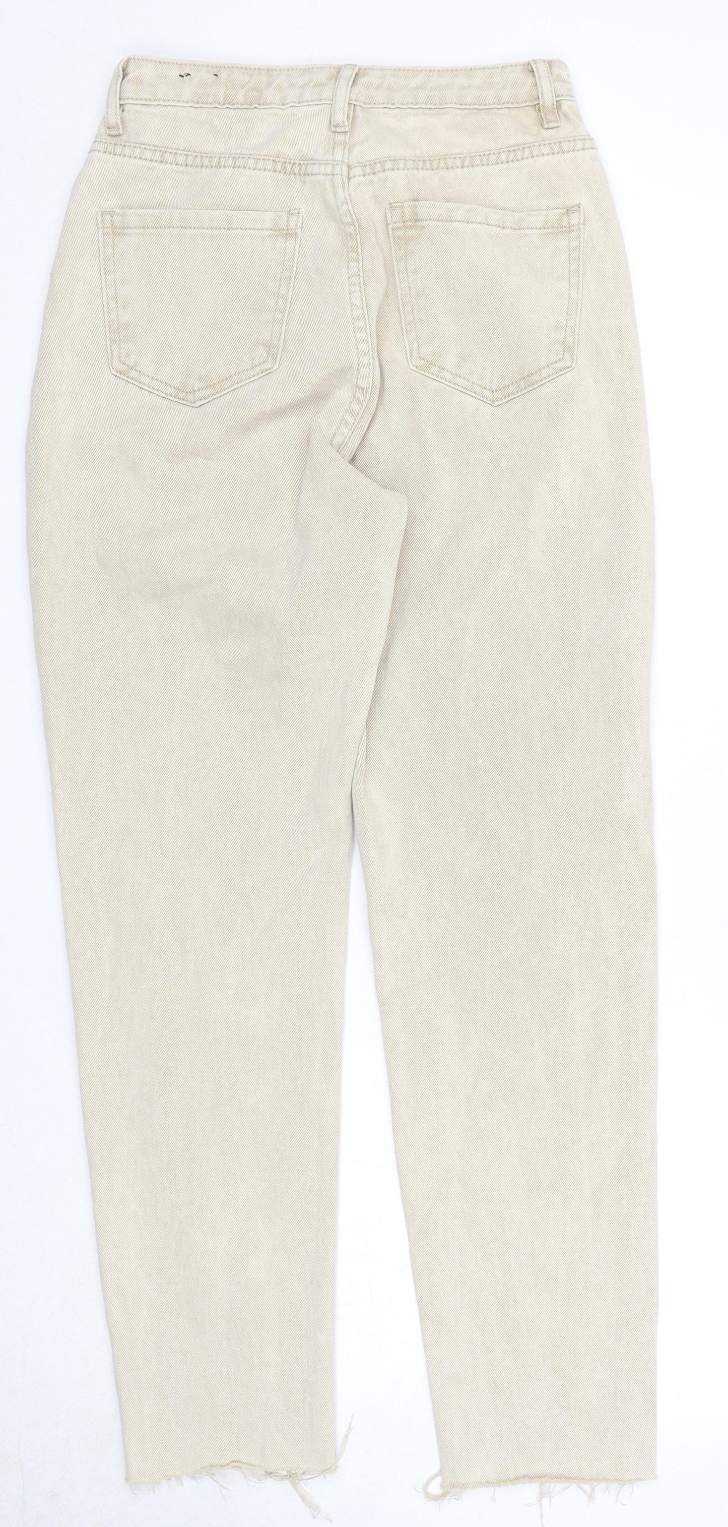Missguided Womens Beige Cotton Tapered Jeans Size 6 Regular Zip