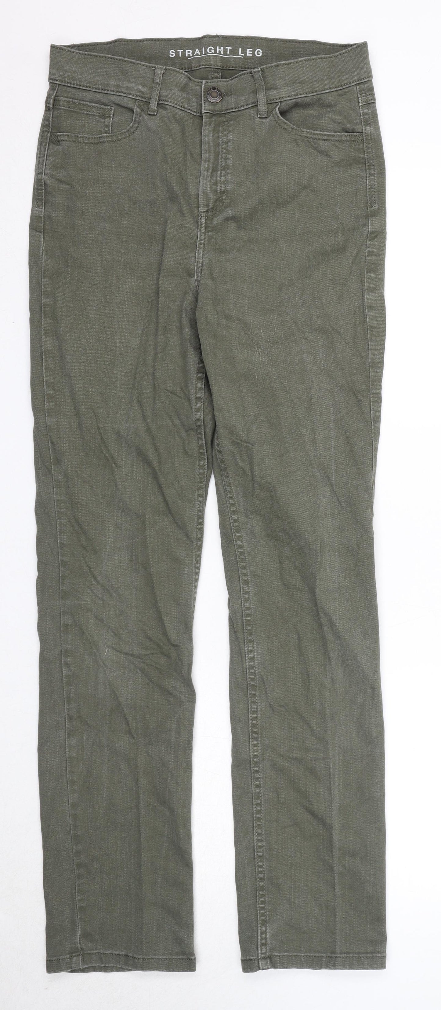 Marks and Spencer Womens Green Cotton Straight Jeans Size 12 Regular Zip