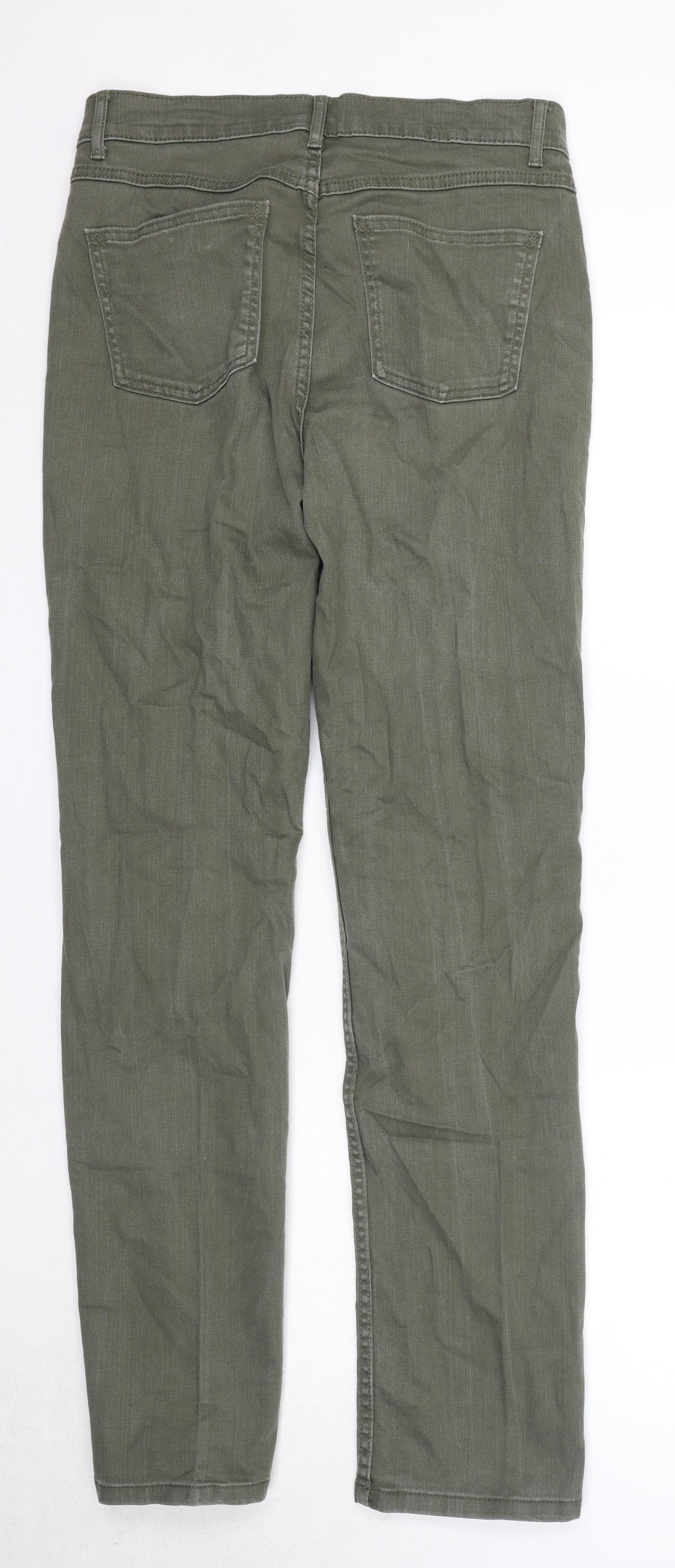 Marks and Spencer Womens Green Cotton Straight Jeans Size 12 Regular Zip