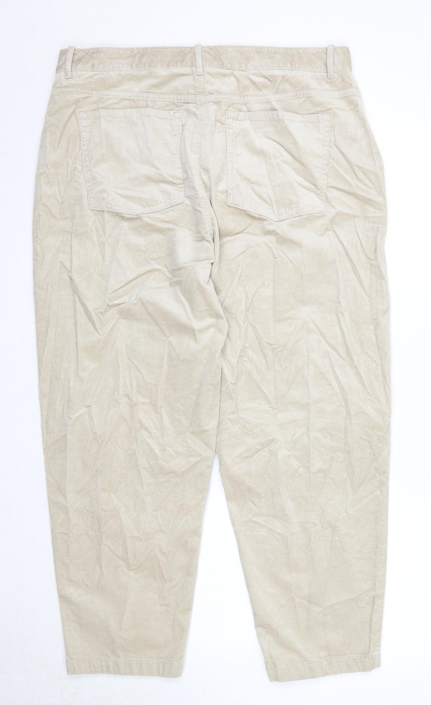 Marks and Spencer Womens Beige Cotton Trousers Size 18 Regular Zip
