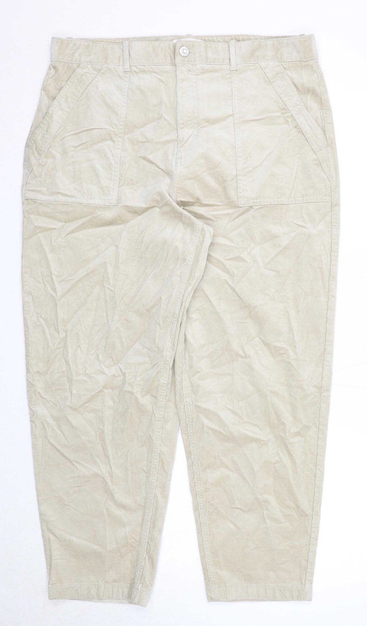 Marks and Spencer Womens Beige Cotton Trousers Size 18 Regular Zip
